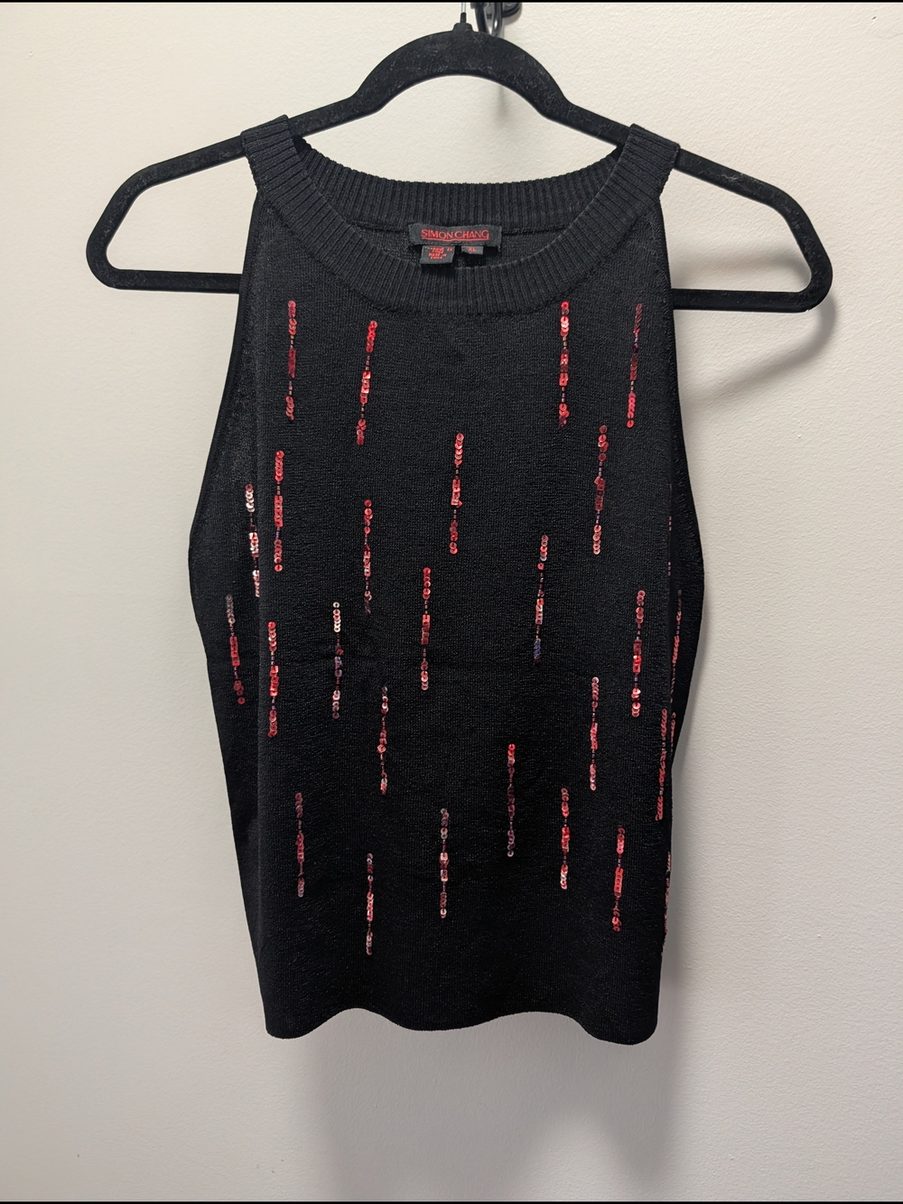Simon Chang Black Sequin Halter Shell Top